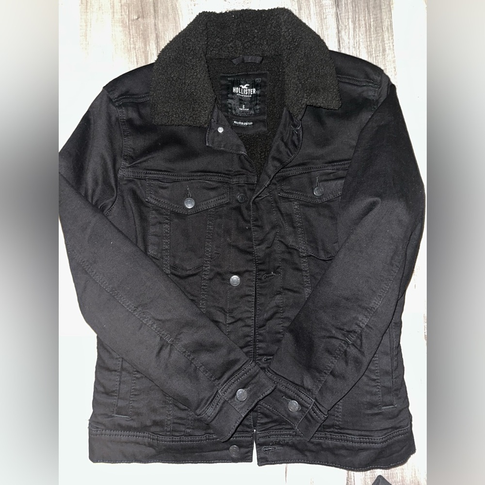 Hollister Black denim Coat with Sherpa on the inside